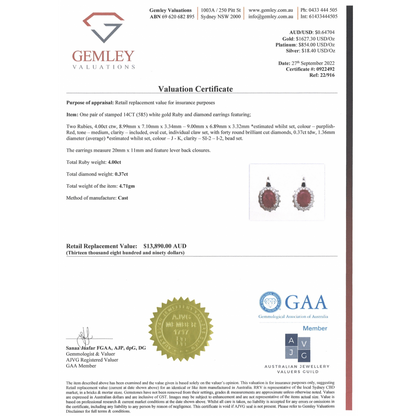 4.00ct TSW White Gold Ruby and Diamond Vintage Inspired Earrings