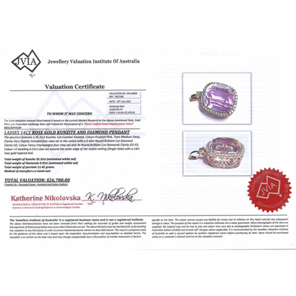 Rose Gold, 35.31ct Kunzite and Champagne Diamond, Halo Pendant