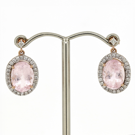 Rose Gold Morganite and Diamond Halo Drop Earrings
