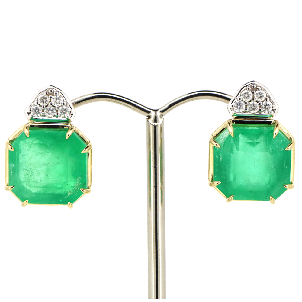 Yellow/White Gold Colombian Emerald and Diamond Earrings