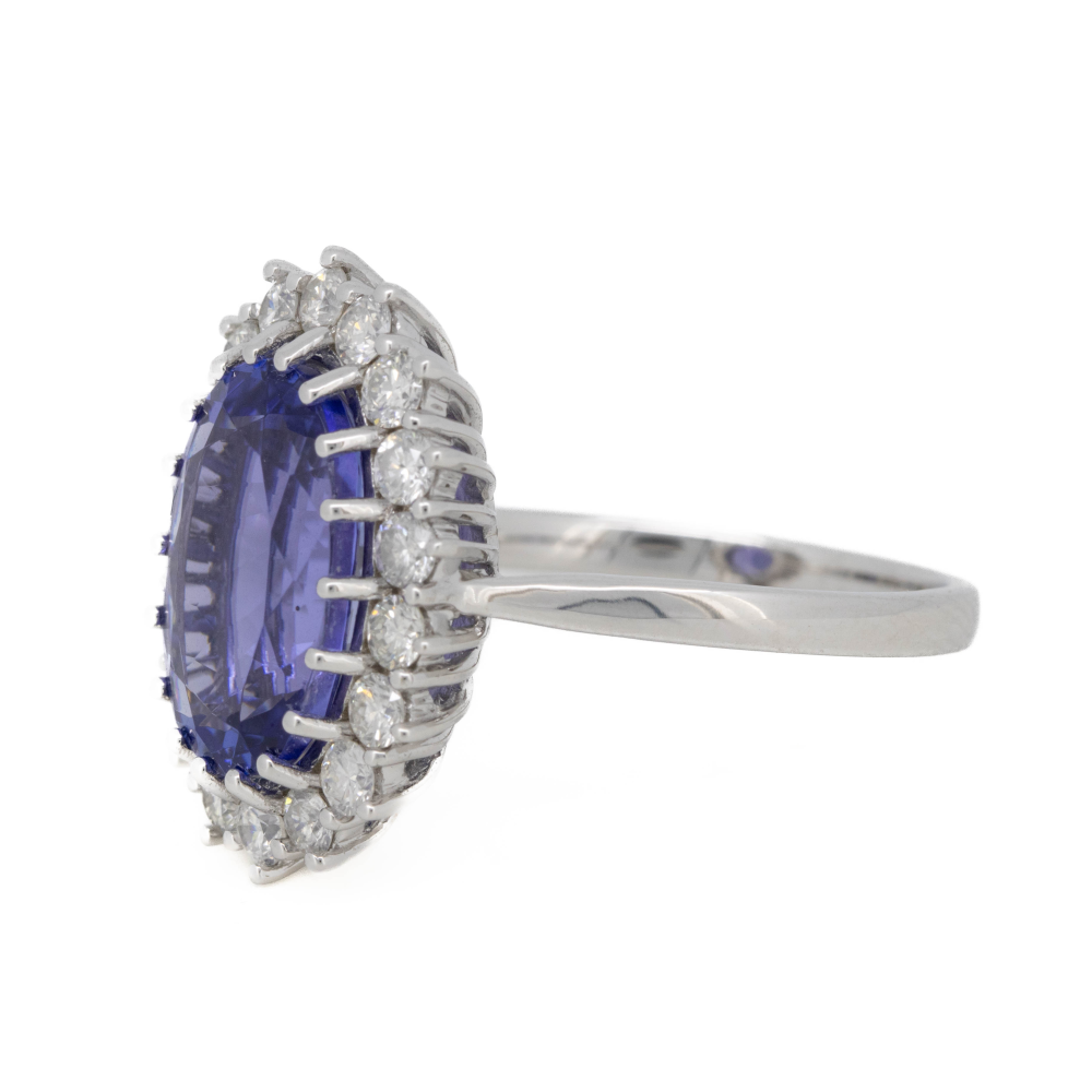 White Gold Tanzanite and Diamond Halo Ring