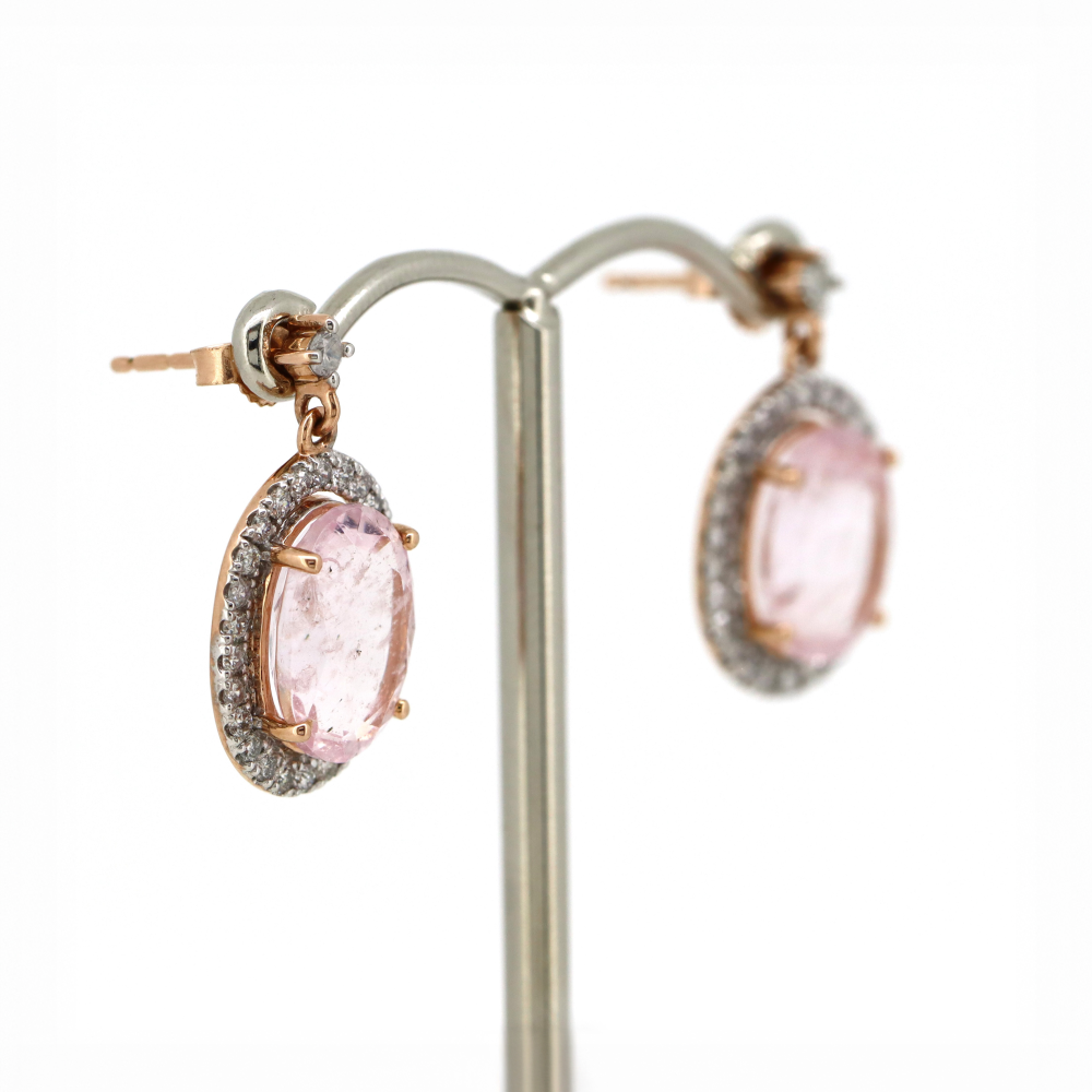Rose Gold Morganite and Diamond Halo Drop Earrings