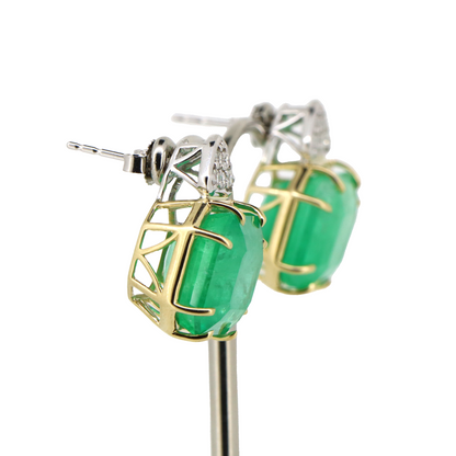 Yellow/White Gold Colombian Emerald and Diamond Earrings