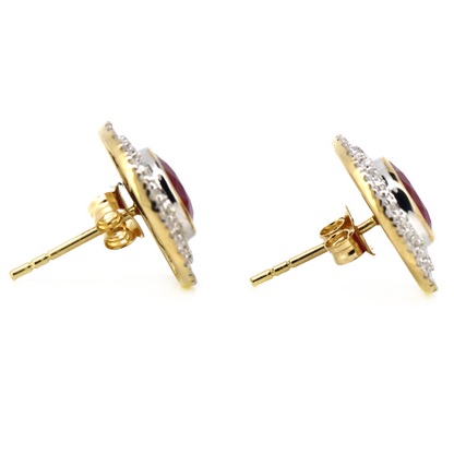 3.87ct Yellow Gold Ruby and Diamond Double Halo Stud Earrings