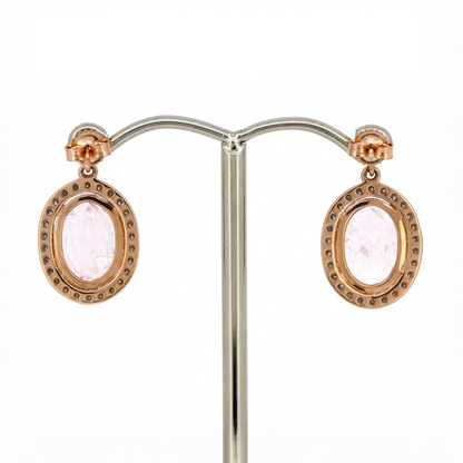 Rose Gold Morganite and Diamond Halo Drop Earrings