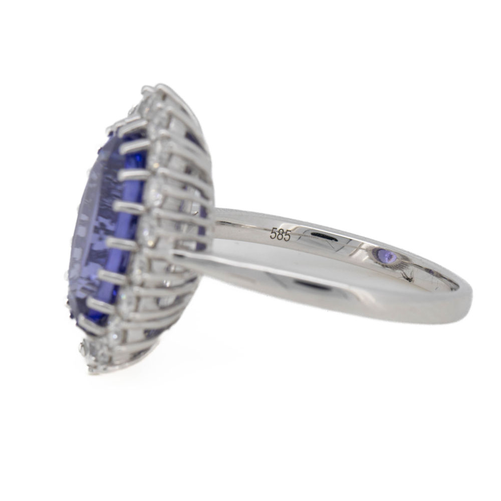 White Gold Tanzanite and Diamond Halo Ring