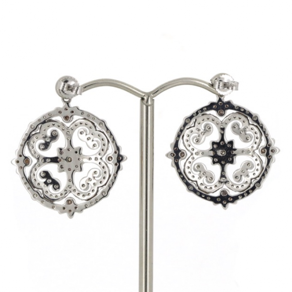 White & Rose Gold, Blush Pink Diamond Floral Design Stud Drop Earrings