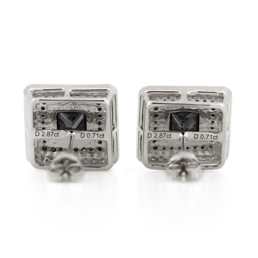 White Gold Black Diamond and Diamond Double Halo Earrings