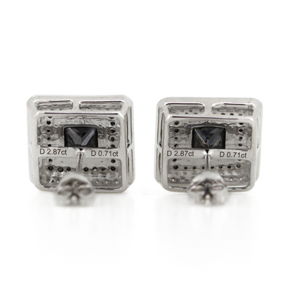 White Gold Black Diamond and Diamond Double Halo Earrings