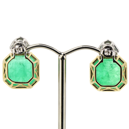 Yellow/White Gold Colombian Emerald and Diamond Earrings