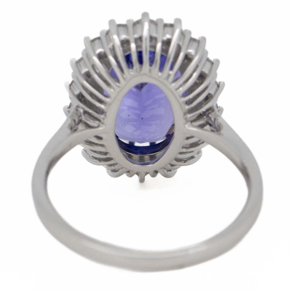 White Gold Tanzanite and Diamond Halo Ring