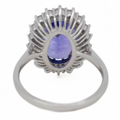White Gold Tanzanite and Diamond Halo Ring