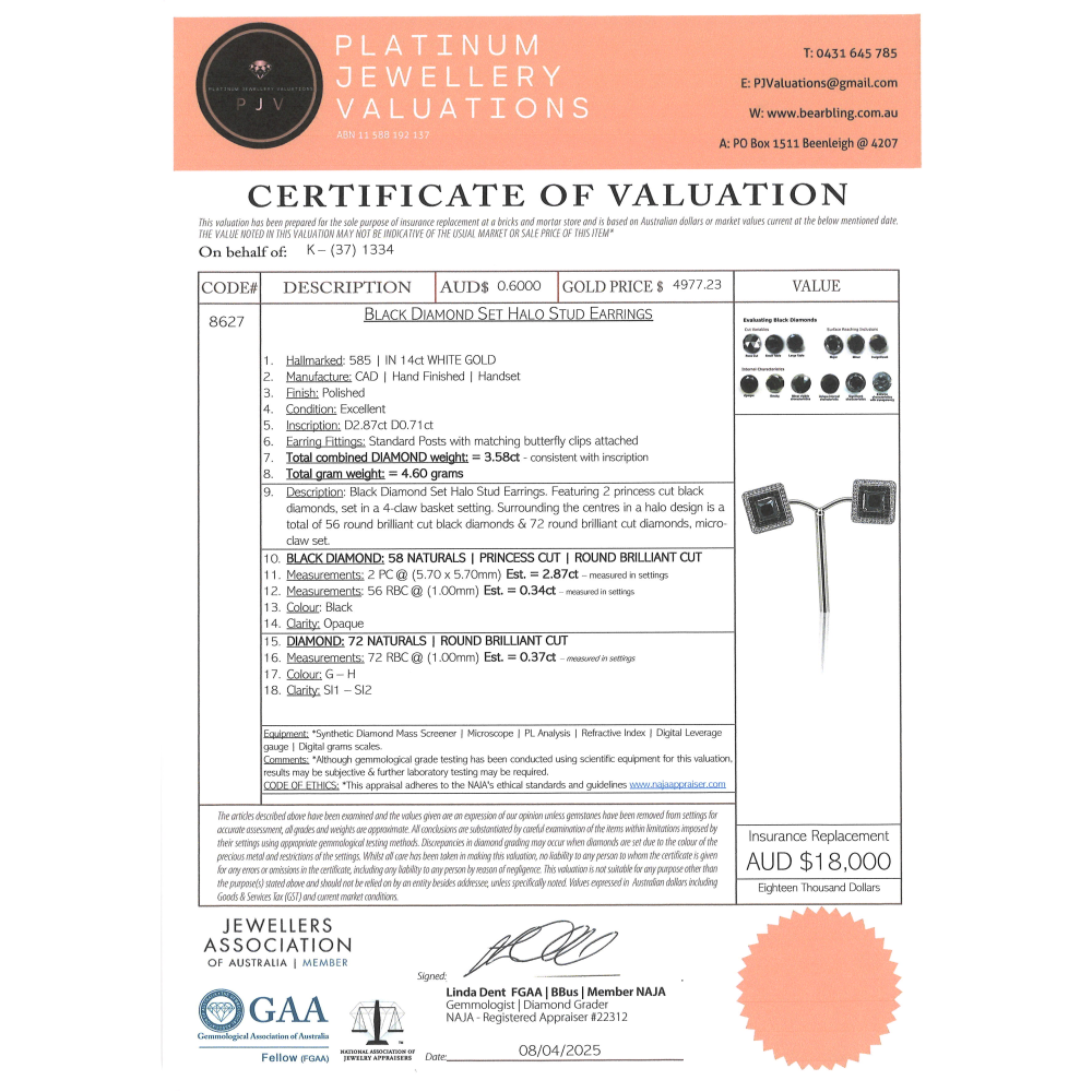 White Gold Black Diamond and Diamond Double Halo Earrings