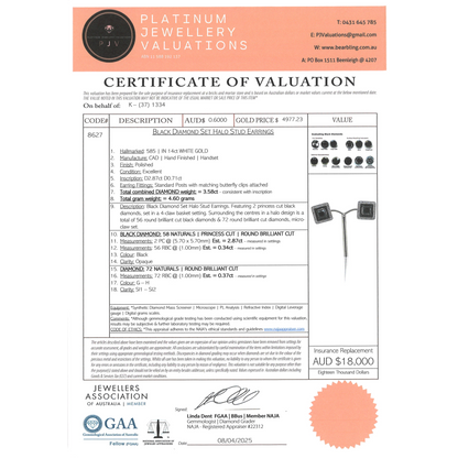 White Gold Black Diamond and Diamond Double Halo Earrings