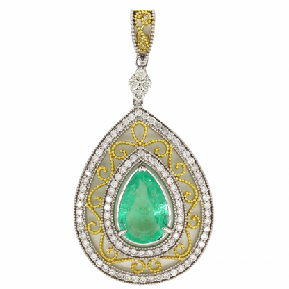 White/Yellow Gold, 4.49ct Colombian Emerald and Diamond, Pendant