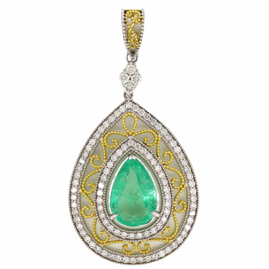 White/Yellow Gold, 4.49ct Colombian Emerald and Diamond, Pendant