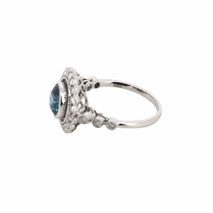 Blue Diamond Antique Style Halo Ring