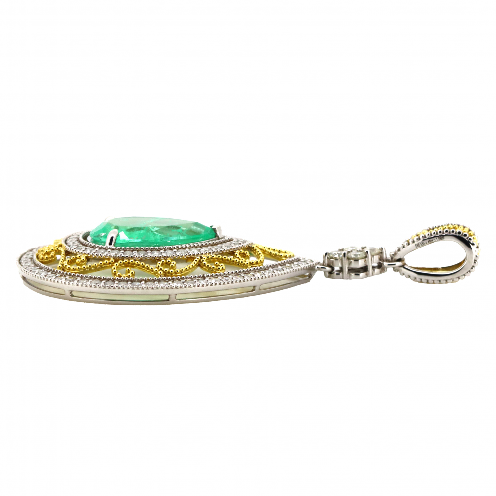White/Yellow Gold, 4.49ct Colombian Emerald and Diamond, Pendant