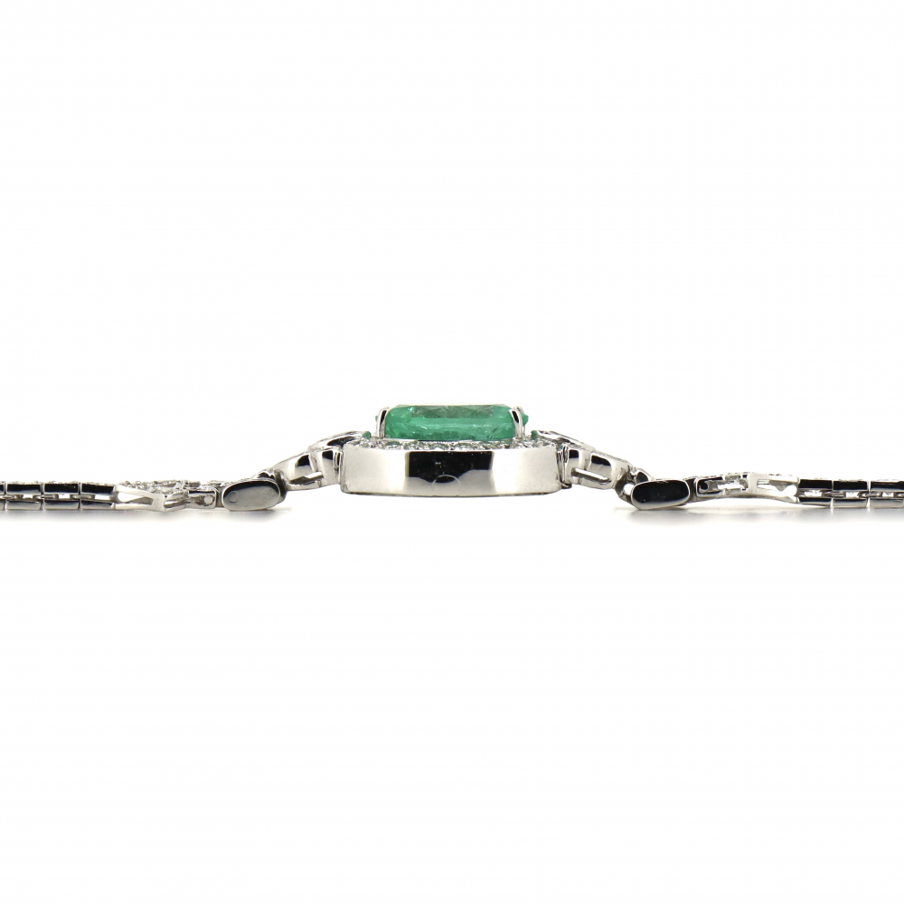 3.22ct Oval Colombian Emerald and Diamond Art Deco Inspired Bracelet