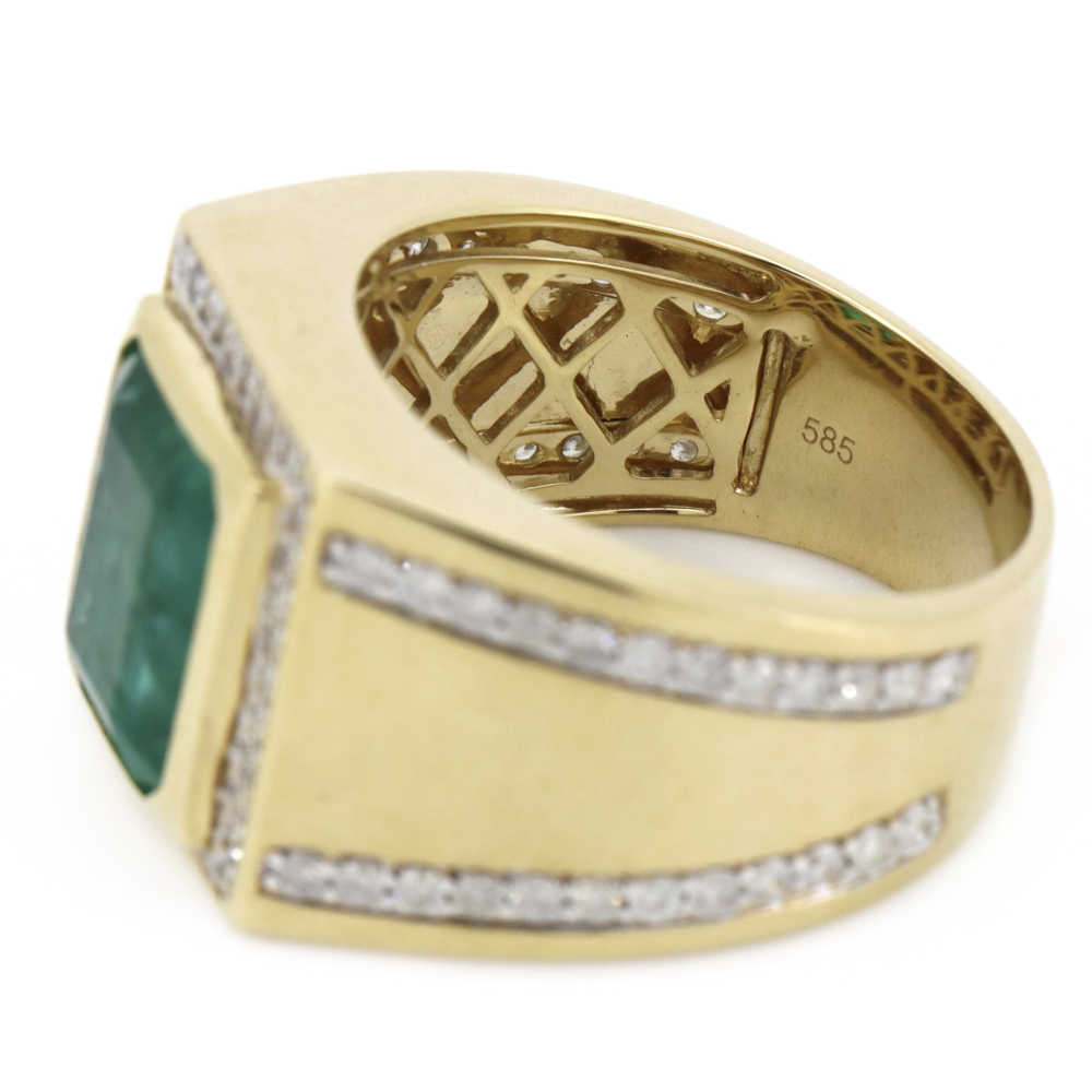Yellow Gold 4.84ct Colombian Emerald and Diamond Gents Ring