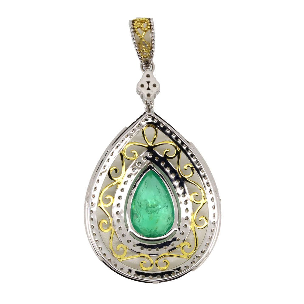 White/Yellow Gold, 4.49ct Colombian Emerald and Diamond, Pendant