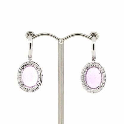 10.55ct White Gold Kunzite and Diamond Double Halo Drop Earrings