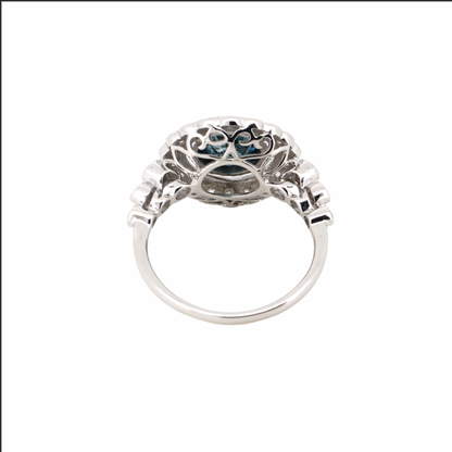 Blue Diamond Antique Style Halo Ring