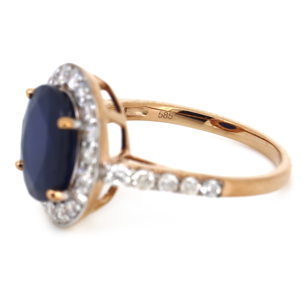 4.44ct Rose Gold Blue Sapphire and Diamond Halo Dress Ring