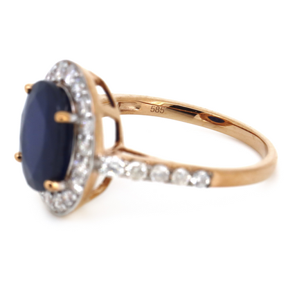 4.44ct Rose Gold Blue Sapphire and Diamond Halo Dress Ring