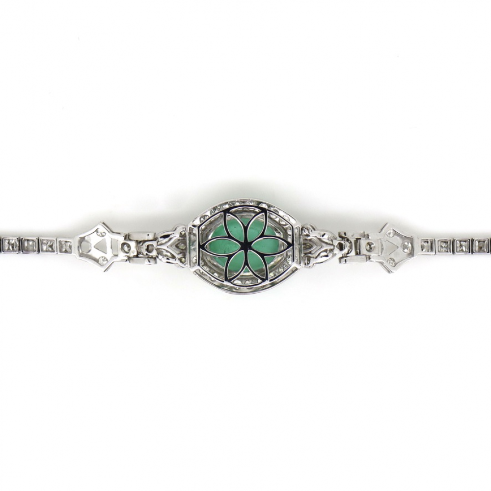 3.22ct Oval Colombian Emerald and Diamond Art Deco Inspired Bracelet