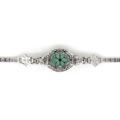 3.22ct Oval Colombian Emerald and Diamond Art Deco Inspired Bracelet