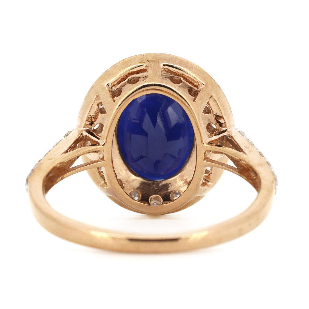 4.44ct Rose Gold Blue Sapphire and Diamond Halo Dress Ring