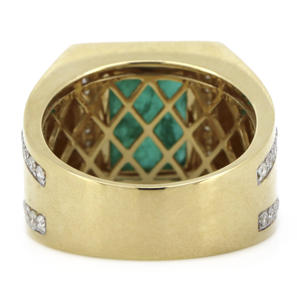 Yellow Gold 4.84ct Colombian Emerald and Diamond Gents Ring