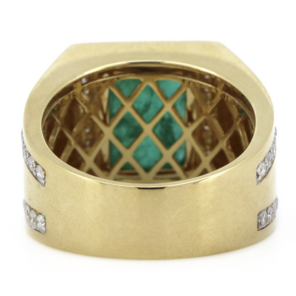 Yellow Gold 4.84ct Colombian Emerald and Diamond Gents Ring