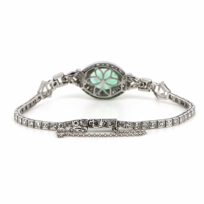 3.22ct Oval Colombian Emerald and Diamond Art Deco Inspired Bracelet