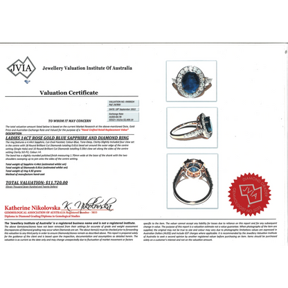4.44ct Rose Gold Blue Sapphire and Diamond Halo Dress Ring