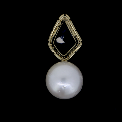 South Sea Pearl, Lightning Ridge Opal, and Diamond Drop Pendant