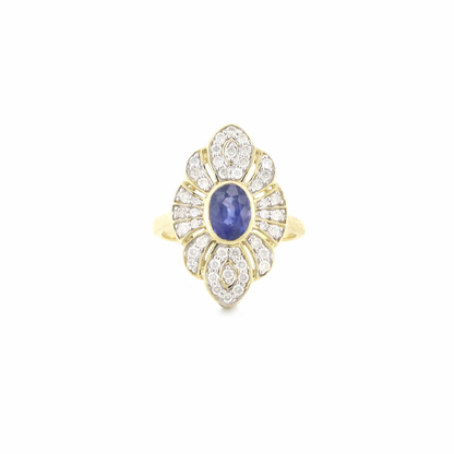 Blue Ceylon Sapphire and Diamond Antique Style Statement Ring