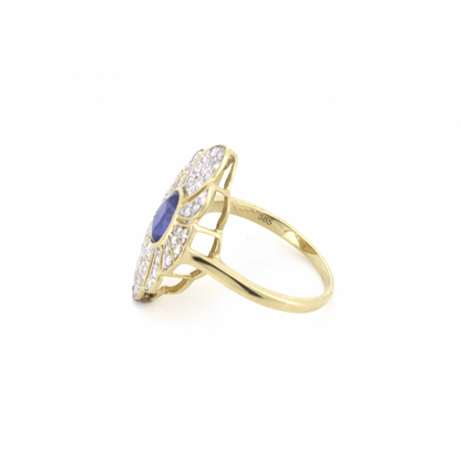 Blue Ceylon Sapphire and Diamond Antique Style Statement Ring