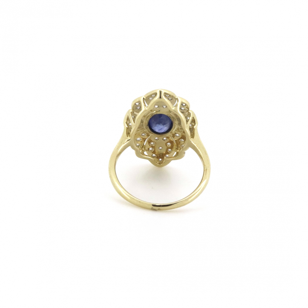 Blue Ceylon Sapphire and Diamond Antique Style Statement Ring