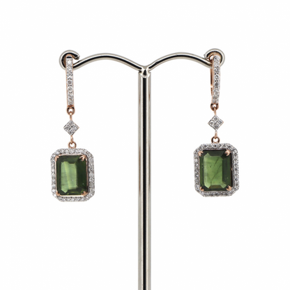 Green Sapphire and Diamond Halo Drop Earrings