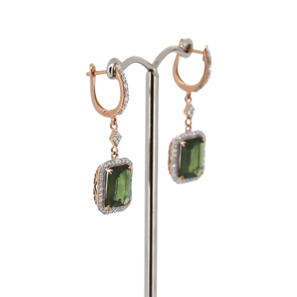 Green Sapphire and Diamond Halo Drop Earrings