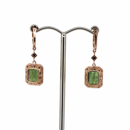 Green Sapphire and Diamond Halo Drop Earrings