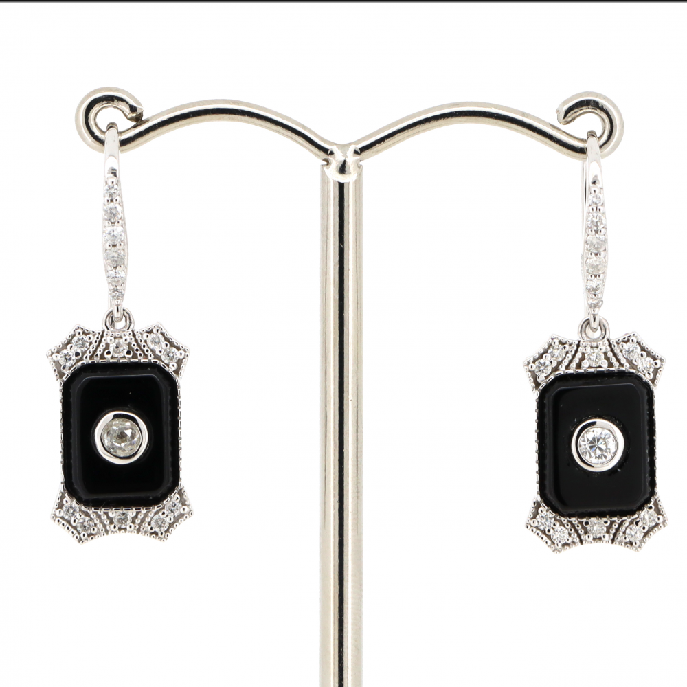 Onyx and Diamond Drop Earrings