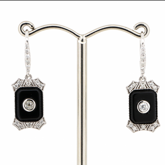 Onyx and Diamond Drop Earrings