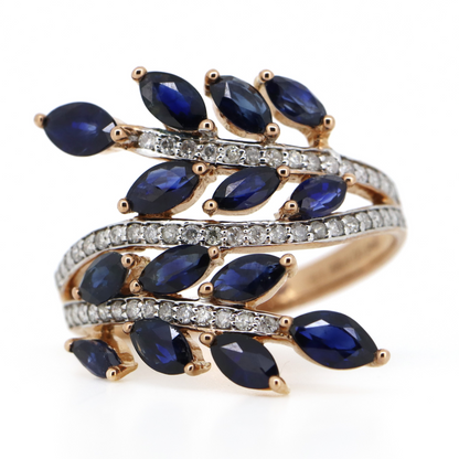 1.95ct Rose Gold Blue Sapphire and Diamond Fern Style Ring