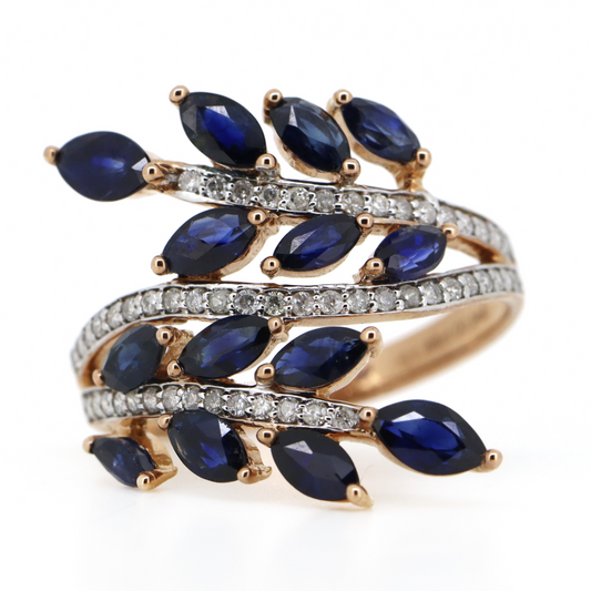 1.95ct Rose Gold Blue Sapphire and Diamond Fern Style Ring