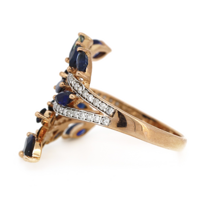 1.95ct Rose Gold Blue Sapphire and Diamond Fern Style Ring