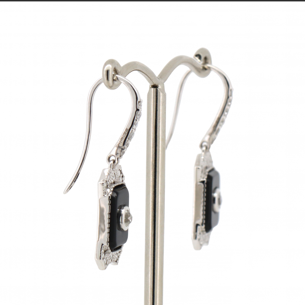 Onyx and Diamond Drop Earrings