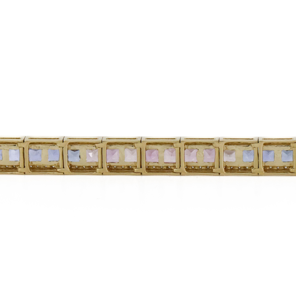 Yellow Gold Multi-Coloured Sapphire and Diamond Line Bracelet